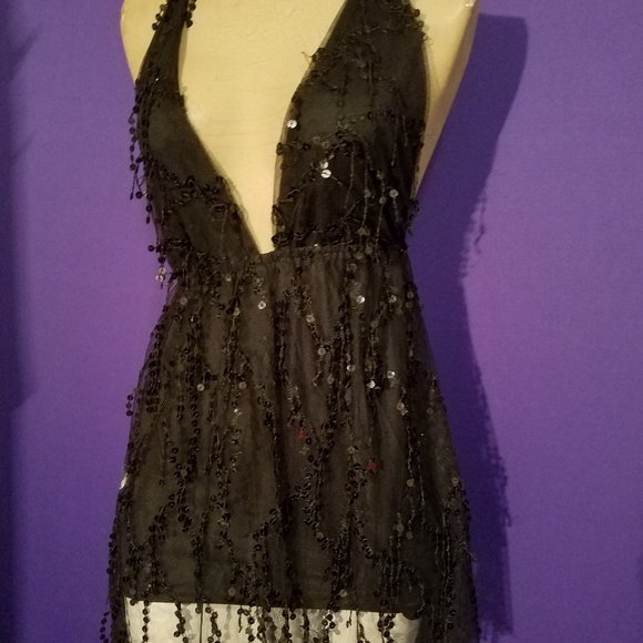 Cousin Couture black Sleeveless romper sequins Sz S - Picture 1 of 8
